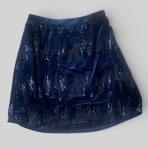 Skies Are Blue New Navy Sequin Holiday  Velvet Skirt preppy old money small